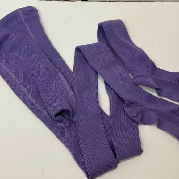 Hanna Andersson Footed Tights Kids 12 Purple Ribbed Nylon Blend High Waist - Picture 1 of 6